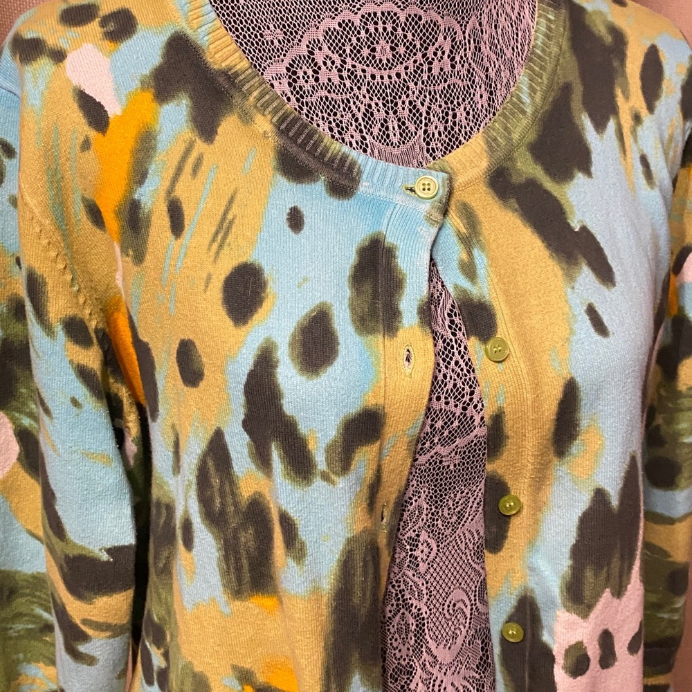 Isaac Mizrahi Pastel Watercolor Abstract Cardigan XL - Picture 2 of 5